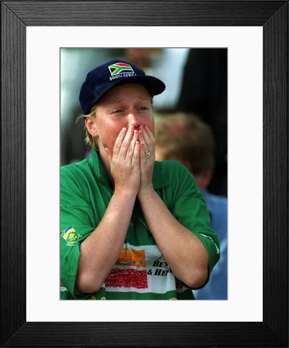 Framed Print : South Africa Cricket Fan cries at Edgbaston June 1999 Australia