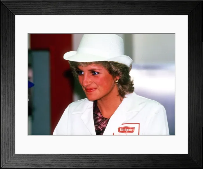 Framed Print : Princess Diana visits the Unigate Dairys new West London plant trying to smile Framed Print : Princess Diana visits the Unigate Dairys new West London plant trying to smile
