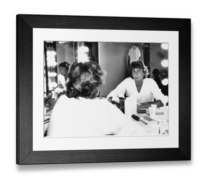 Framed Print : Pop singer Barry Manilow sitting at his dressing table following his concert at Bay Front