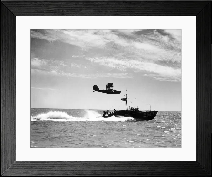 Framed Print : An RAF Supermarine Walrus Seaplane acting as spotter for Air Sea Rescue launch