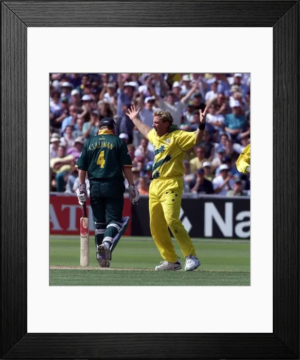Framed Print : Cricket World Cup June 1999 Shane Warne Australia Celebrates Taking The Wicket Of
