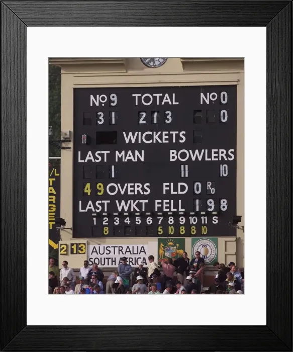 Framed Print : Australia v South Africa Scoreboard June 1999 Edgbaston Scoreboard at the end of Framed Print : Australia v South Africa Scoreboard June 1999 Edgbaston Scoreboard at the end of