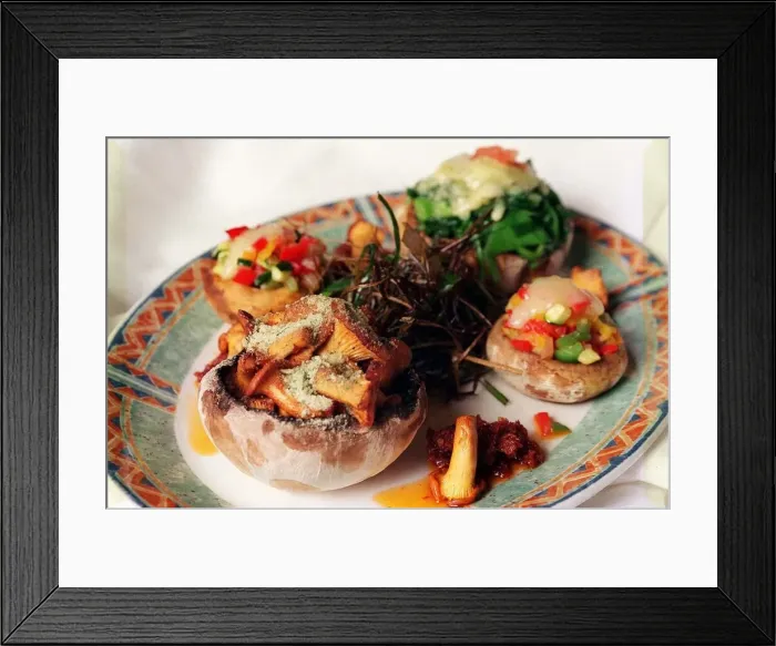 Framed Print : Stuffed mushrooms July 1999 Vegetable Ratatouille filling Spinach