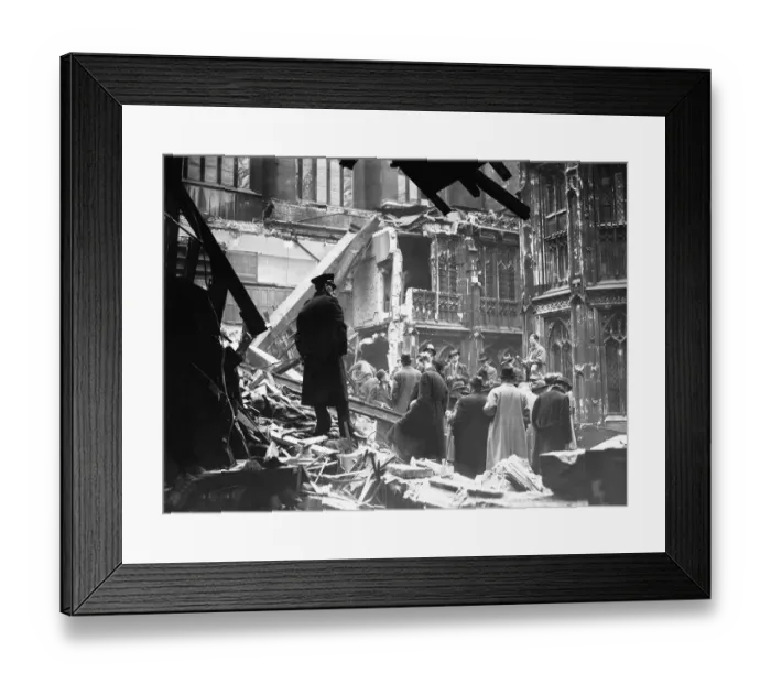 Framed Print : Damage to the House of Commons during bombing of London in WW2