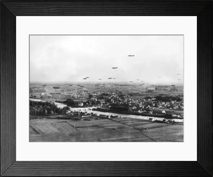 Framed Print : 94 Avro Lancaster bombers fly across French countryside on the way to attacking Framed Print : 94 Avro Lancaster bombers fly across French countryside on the way to attacking
