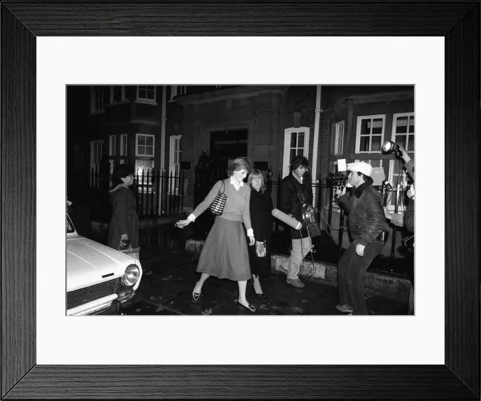 Framed Print : Lady Diana Spencer who is engaged to Prince Charles is hounded by the media at her flat Framed Print : Lady Diana Spencer who is engaged to Prince Charles is hounded by the media at her flat