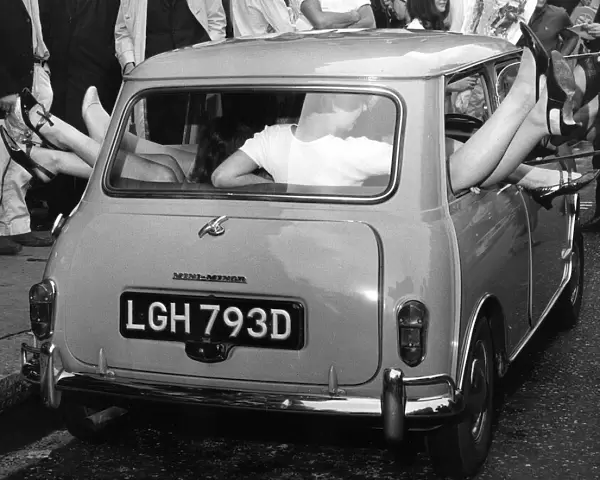 Fifteen girls packed themselves into a mini car in 1966 in London