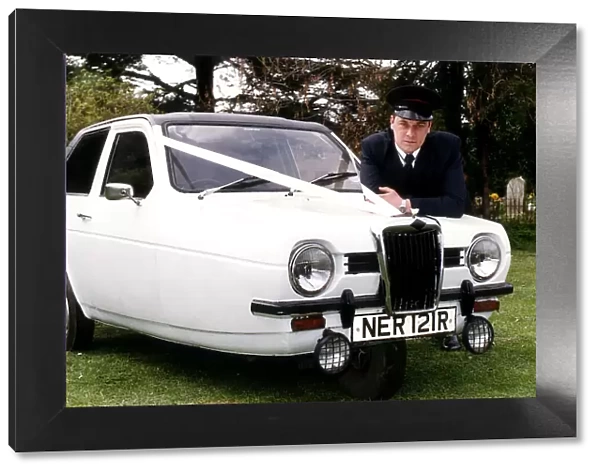 Reliant Robin Wedding car and owner chauffeur Martyn Secrett