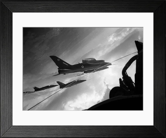 Framed Print : Hawker Siddeley Gnat T1s of the Red Arrows fly inverted as they perform a loop in Framed Print : Hawker Siddeley Gnat T1s of the Red Arrows fly inverted as they perform a loop in