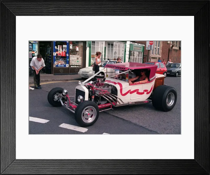Framed Print : Pink and White Custom Car Model T Ford (T Bucket x2) Framed Print : Pink and White Custom Car Model T Ford (T Bucket x2)