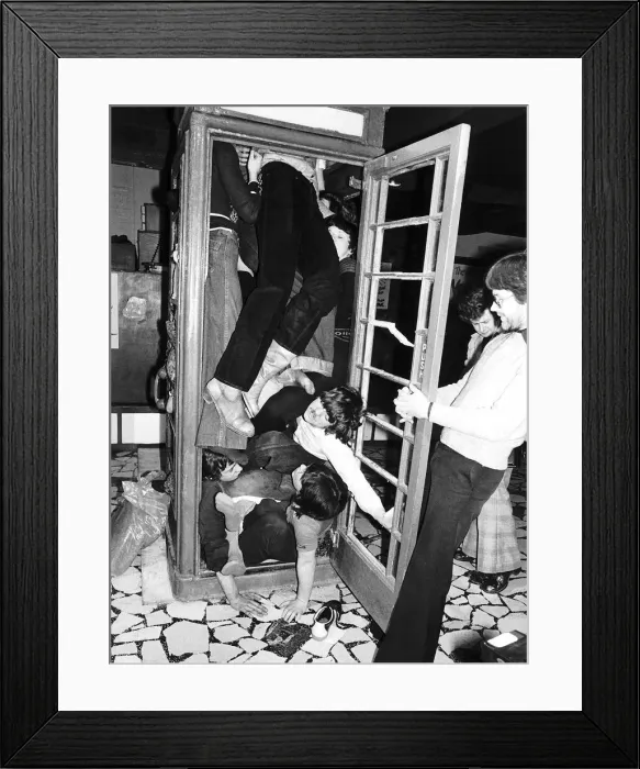Framed Print : Competitions Records Phone Box Cramming Framed Print : Competitions Records Phone Box Cramming