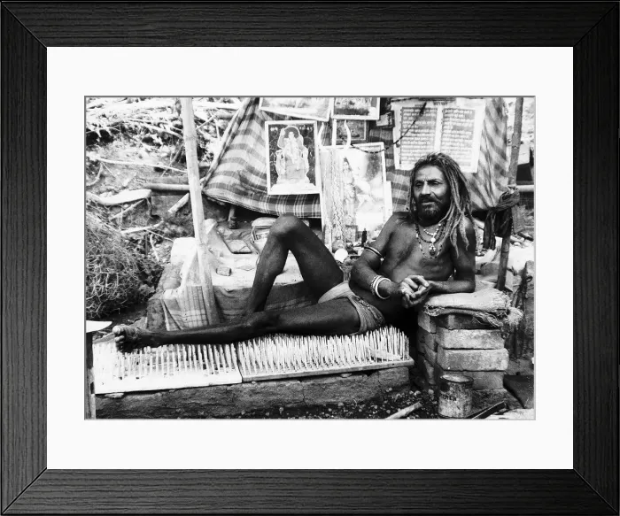 Framed Print : Holy man Kante Wala Baba who has taken a vow of silence on his bed of nails in Rishikesh Framed Print : Holy man Kante Wala Baba who has taken a vow of silence on his bed of nails in Rishikesh