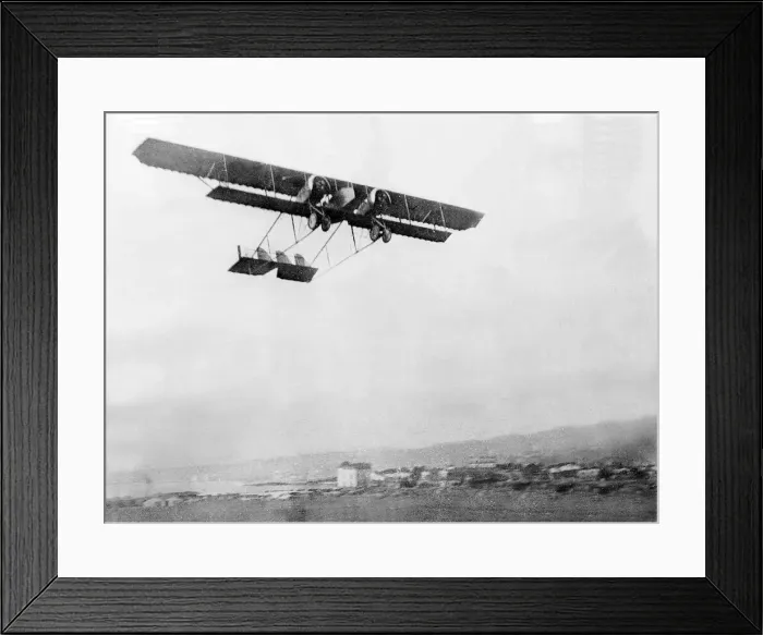 Framed Print : A twin engined Caudron biplane in flight over Salonika in the Balkans during World War Framed Print : A twin engined Caudron biplane in flight over Salonika in the Balkans during World War