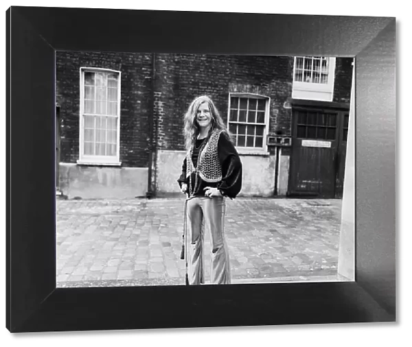 American singer Janis Joplin pictured in a Mayfair mews on her visit to London in 1969