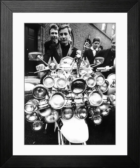 Framed Print : John Rogers petrol station attendant with scooter in 1964 27 lamps 4 Alpine Horns 6 Framed Print : John Rogers petrol station attendant with scooter in 1964 27 lamps 4 Alpine Horns 6