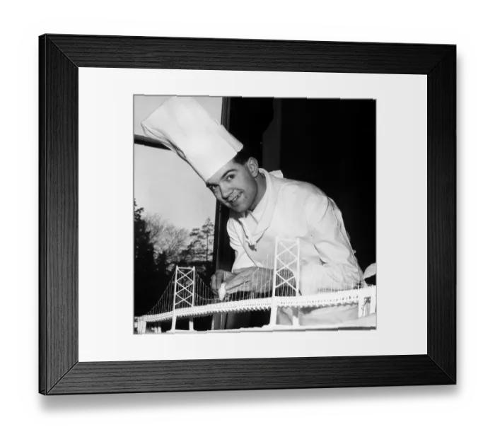 Framed Print : Chef Ian Marshall of Glasgow putting finishing touches 1967 to sugar model of Forth Road
