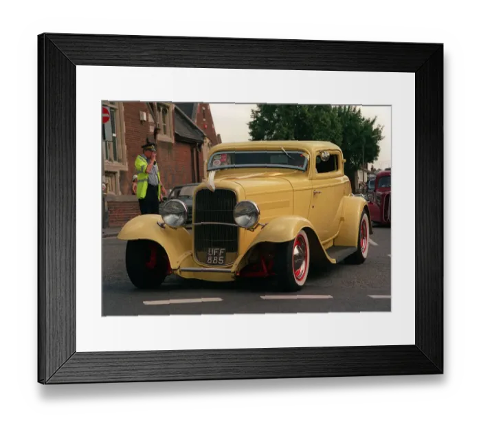 Framed Print : Yellow Custom Car Ford 3 Window Coupe Framed Print : Yellow Custom Car Ford 3 Window Coupe