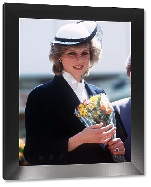 A pregnant Princess Diana on a walkabout during her visit to Warrington with Prince