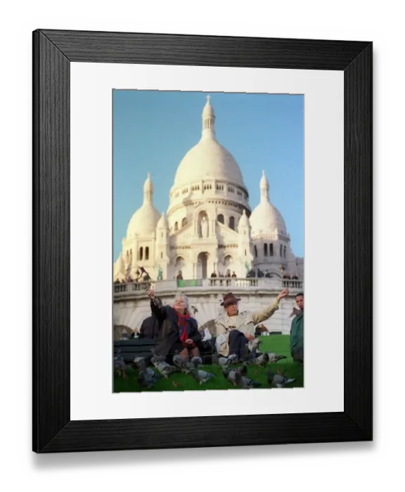 Framed Print : Basilica of Sacre Coeur at Montmartre November 1999 People tourists man woman feed Framed Print : Basilica of Sacre Coeur at Montmartre November 1999 People tourists man woman feed