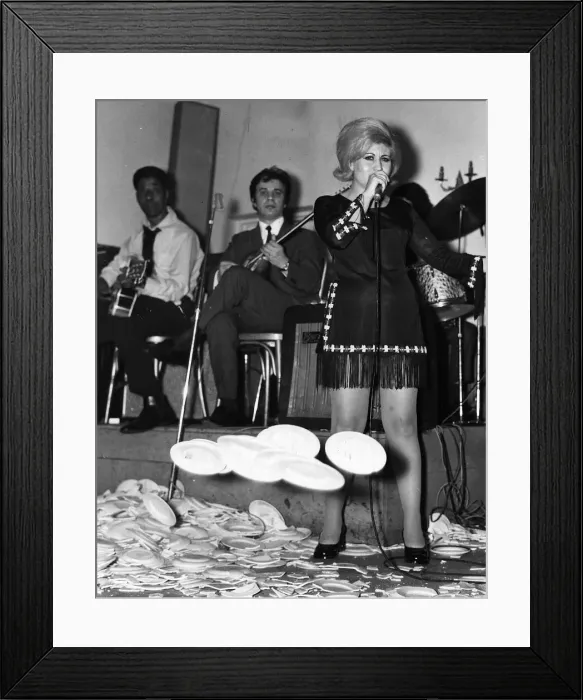 Framed Print : Maria Ikonomidou sings as plates break at her feet 1970 at Elysee Greek Restaurant Framed Print : Maria Ikonomidou sings as plates break at her feet 1970 at Elysee Greek Restaurant