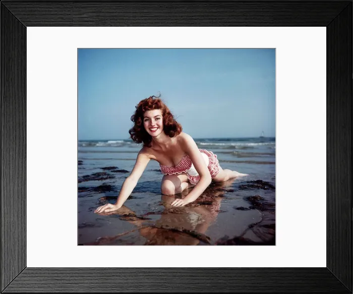 Framed Print : Jean Collins Actress on the beach at Littlehampton