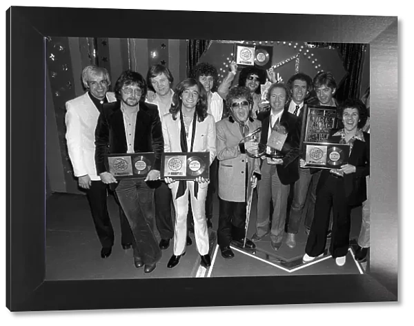 Ian Dury with other winning recipients Robin Gibb, Leo Sayer, Nick Lowe