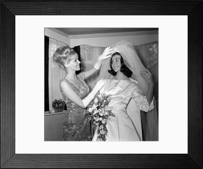 Framed Print : Actress Jean Collins with sister Marion prepares for 1965 wedding to Peter
