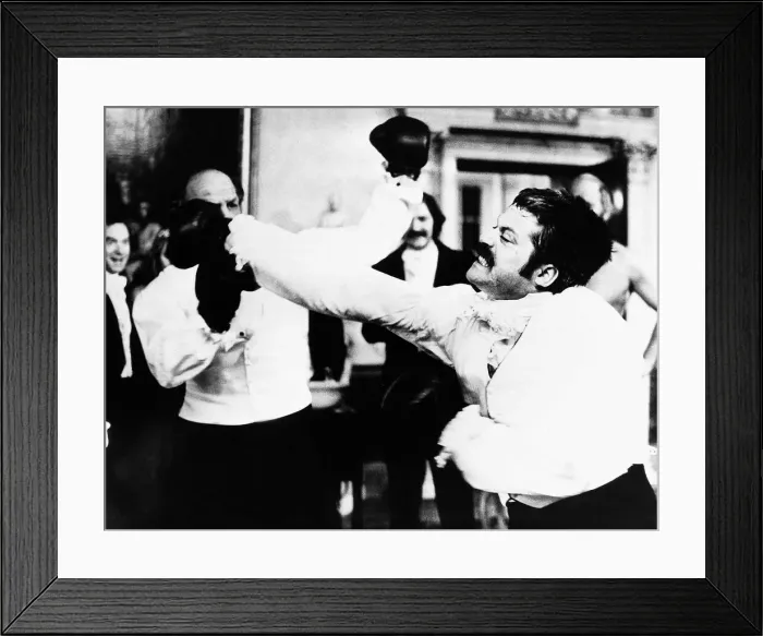 Framed Print : Oliver Reed actor as Bismark and Henry Cooper boxer - January 1975 In scene