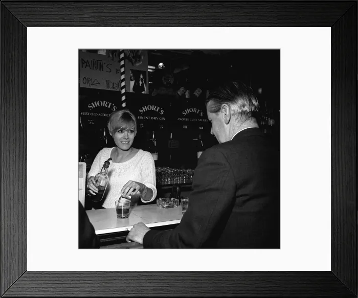 Framed Print : Wendy Richard Actress Model aged 19 years old May 1966 serving behind a bar near Framed Print : Wendy Richard Actress Model aged 19 years old May 1966 serving behind a bar near