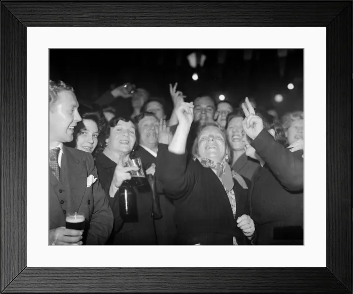 Framed Print : At 3pm on 8 May 1945, Prime Minister, Winston Churchill announced that the war in Europe