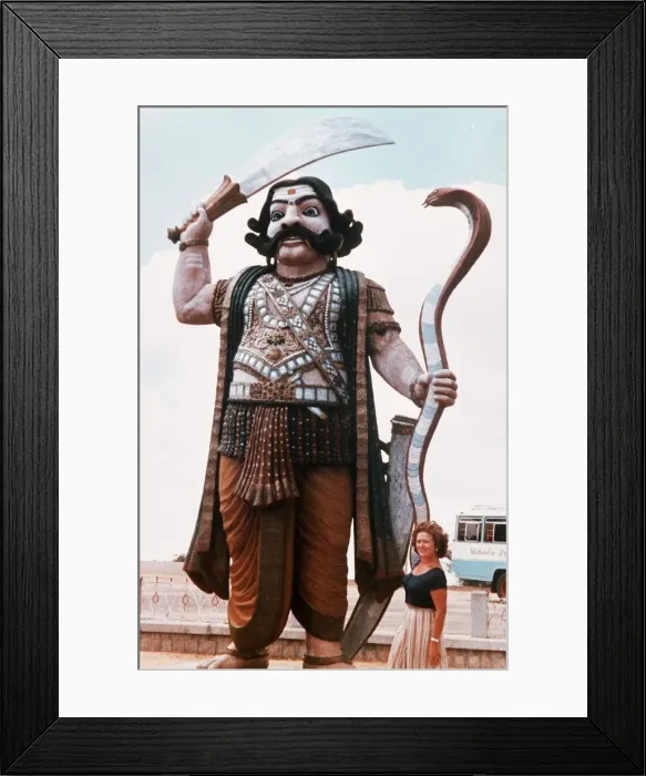 Framed Print : India Demon Mahisha with sword and cobra guards the approach to a hill temple near Mysore Framed Print : India Demon Mahisha with sword and cobra guards the approach to a hill temple near Mysore