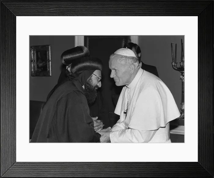 Framed Print : Pope John Paul II in during his visit to Britain in 1982 visits the home of Framed Print : Pope John Paul II in during his visit to Britain in 1982 visits the home of
