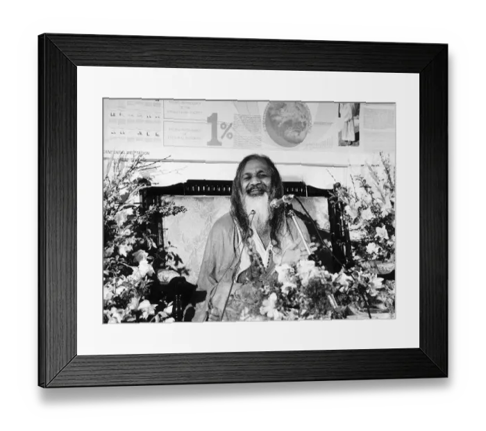 Framed Print : Maharishi Mahesh Yogi at a press conference at the Royal Festival Hall London on his