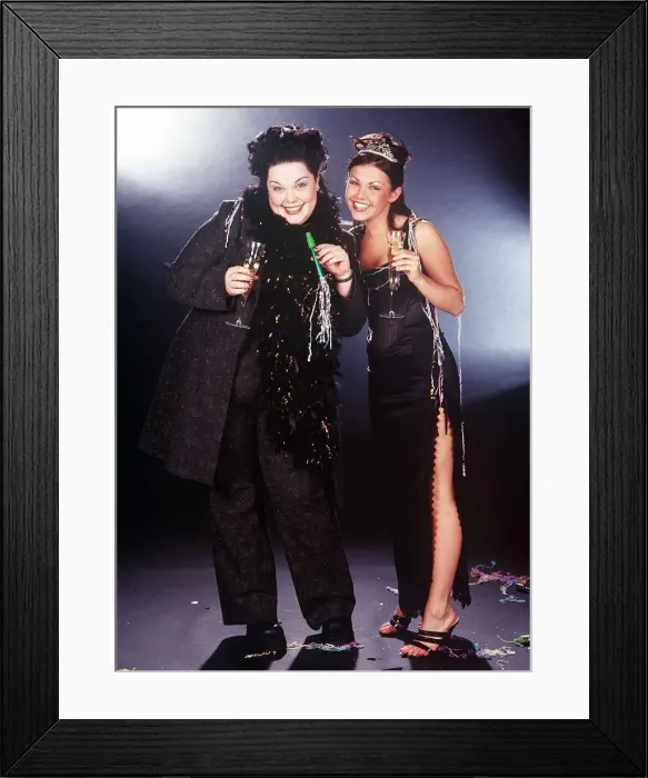 Framed Print : TV Presenter  /  actress Lisa Riley and actress Adele Silva in 1999 who both star in