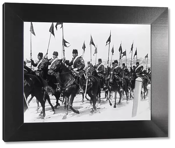Turkish Cavalry in Constantinople riding towards the front in the 1912 Balkans War