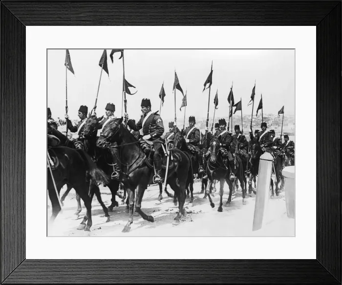 Framed Print : Turkish Cavalry in Constantinople riding towards the front in the 1912 Balkans War