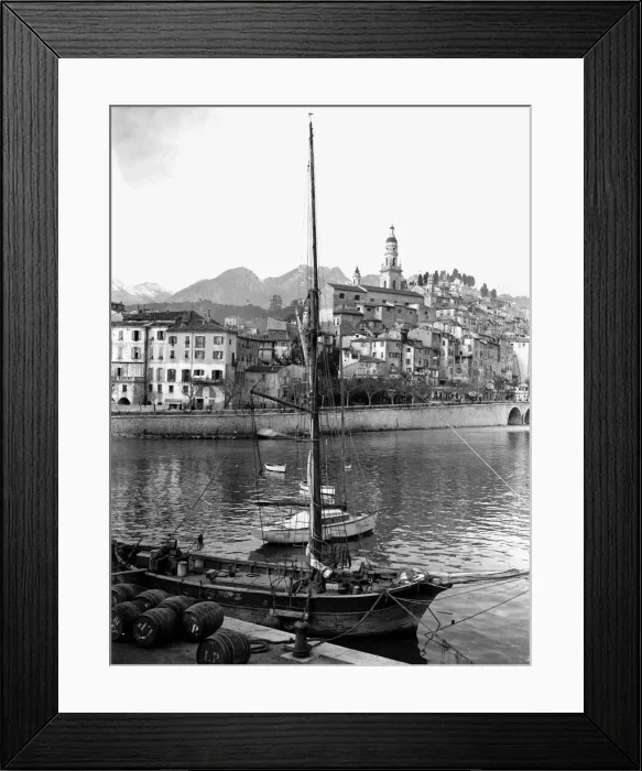 Framed Print : French port of Menton in France 1929 1920s boat harbour dock Framed Print : French port of Menton in France 1929 1920s boat harbour dock