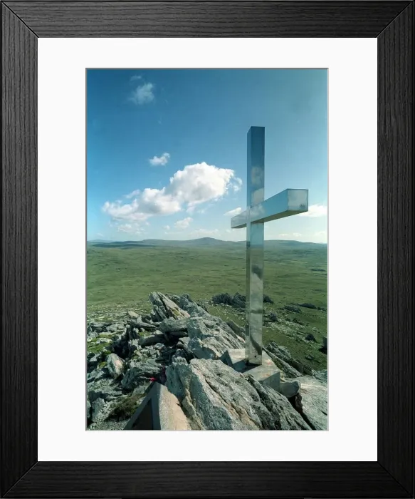 Framed Print : Falklands March 1993 A stainless steel cross set in stone A silver cross honours Framed Print : Falklands March 1993 A stainless steel cross set in stone A silver cross honours