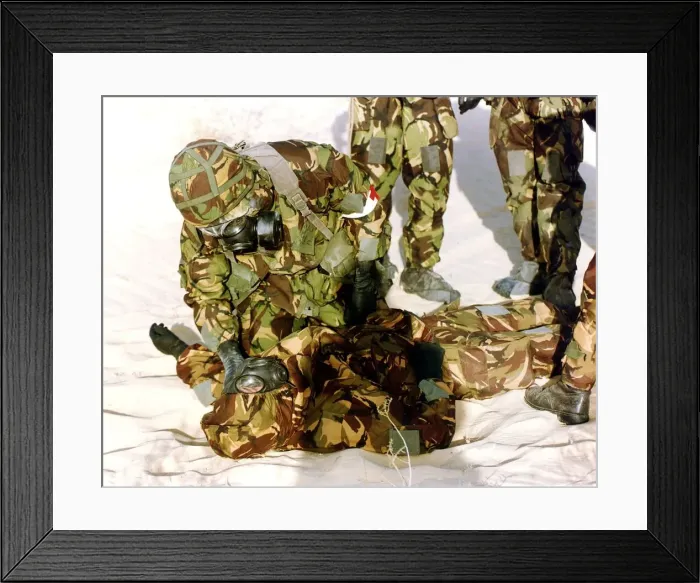 Framed Print : Gulf War January 1991 British army soldiers seen here wearing chemical warfare Framed Print : Gulf War January 1991 British army soldiers seen here wearing chemical warfare
