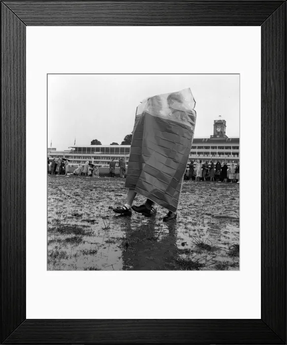 Framed Print : Waterproof cape for two June 1953 worn at Ascot races on a rainy day Framed Print : Waterproof cape for two June 1953 worn at Ascot races on a rainy day