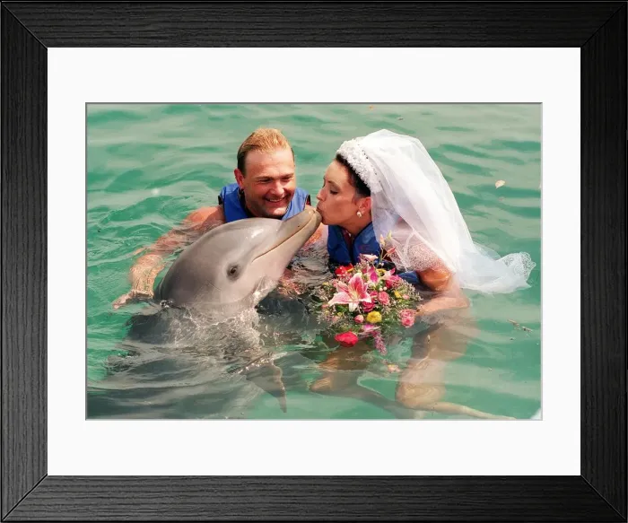 Framed Print : David Blades marries bride Avril Thomson in the Blue Laggon on the Bahamas Framed Print : David Blades marries bride Avril Thomson in the Blue Laggon on the Bahamas