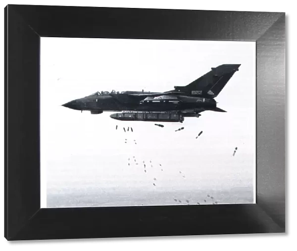 A RAF Tornado bomber releasing JP233 land mines used in wartime for runway denial
