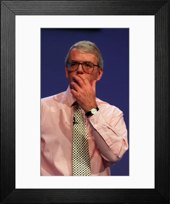 Framed Print : John Major during his speech at Bournemouth left hand covering his mouth Framed Print : John Major during his speech at Bournemouth left hand covering his mouth