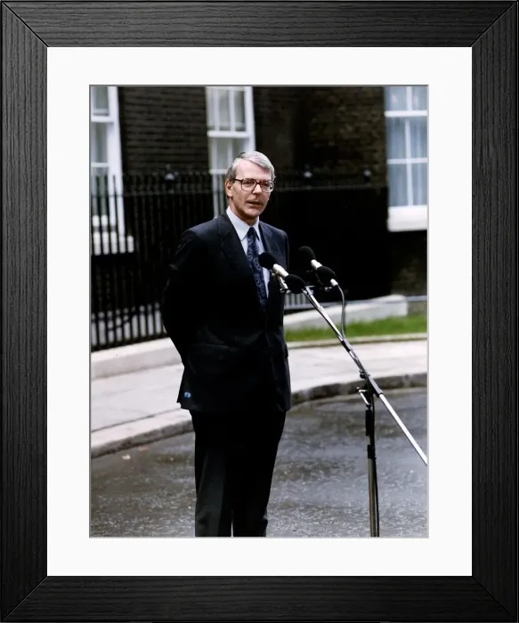 Framed Print : John Major speaking to the press outside No 10 Downing Street