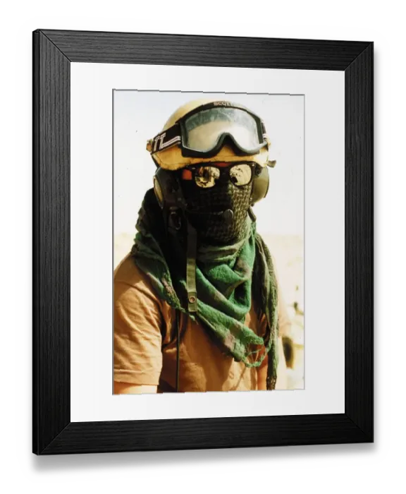 Framed Print : The new face of war in the 1990 s. This British tank driver was a member of the 1st Framed Print : The new face of war in the 1990 s. This British tank driver was a member of the 1st