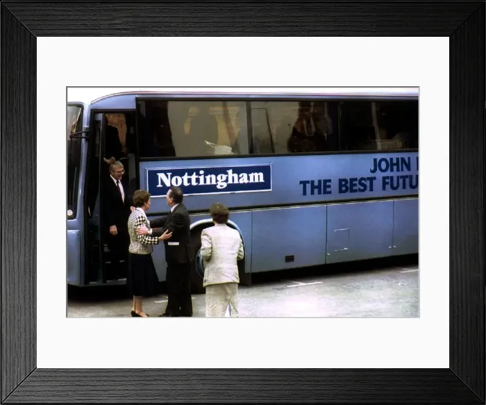 Framed Print : John Major Prime Minister gets off Egg Splattered Bus during the 1992 Election Framed Print : John Major Prime Minister gets off Egg Splattered Bus during the 1992 Election