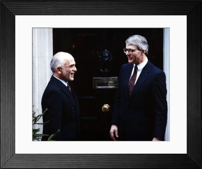 Framed Print : John Major Prime Minister meets King Hussein of Jordan outside number 10 Downing Street Framed Print : John Major Prime Minister meets King Hussein of Jordan outside number 10 Downing Street