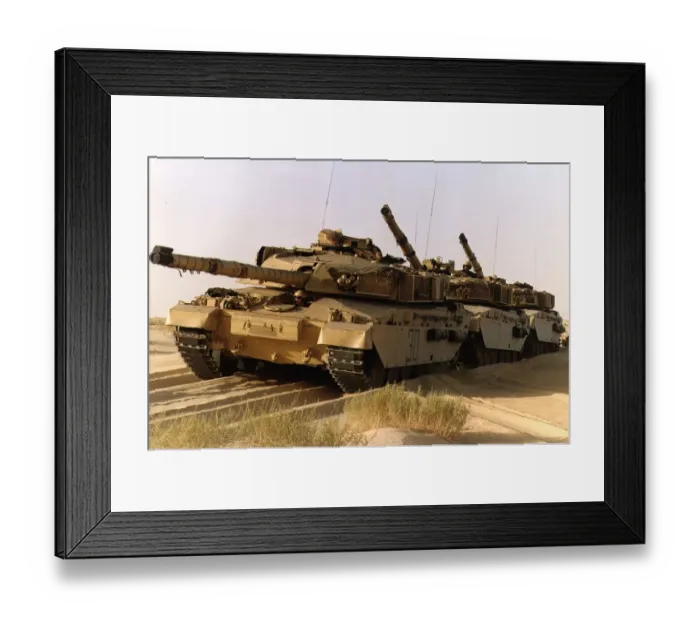 Framed Print : British Challenger tanks seen here preparing for operation Desert Storm in the western Framed Print : British Challenger tanks seen here preparing for operation Desert Storm in the western