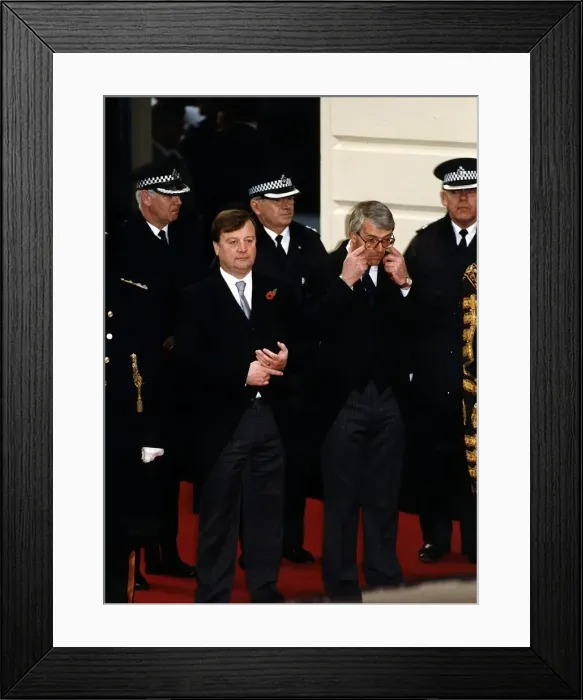 Framed Print : John Major seen here wiping his eyes with Kenneth Clarke at Victoria Station Framed Print : John Major seen here wiping his eyes with Kenneth Clarke at Victoria Station