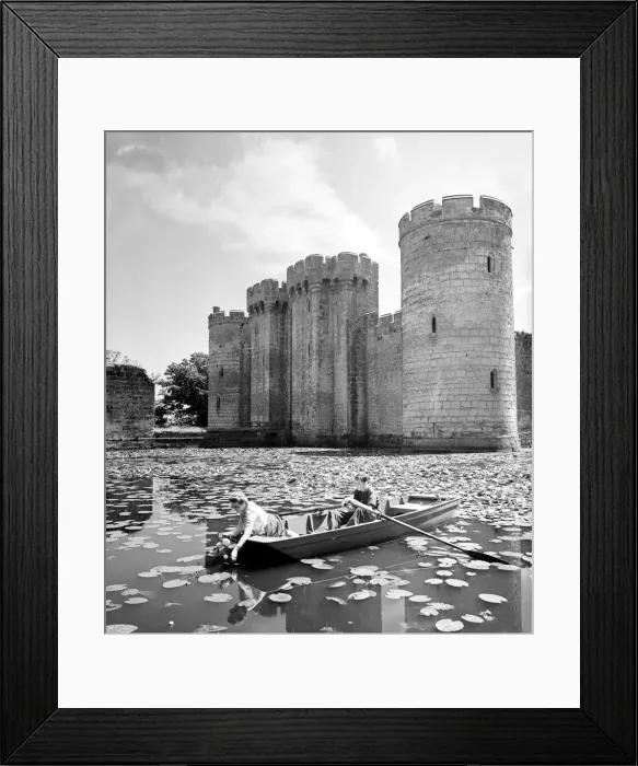 Framed Print : picking water lillies at Bodium castle moat Kent July 1944 boat architecture